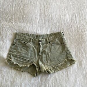 Free People Distressed Olive Green Denim Shorts